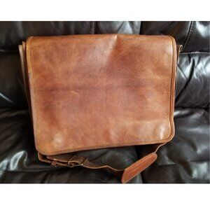 18 inch Leather Full Flap Messenger Handmade Bag Laptop Bag Satchel Bag-Brown